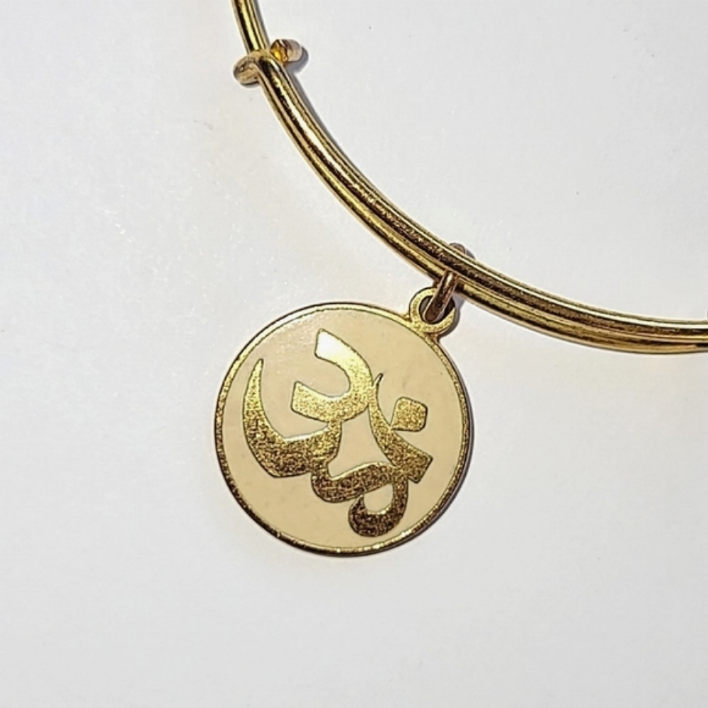 ALEX AND ANI "OM" OFF WHITE ENAMEL CHARM BANGLE BRACELET